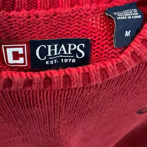 (M) Mens Chaps Red 100% Cotton Pullover Crew Neck Sweater - Picture 3 of 4